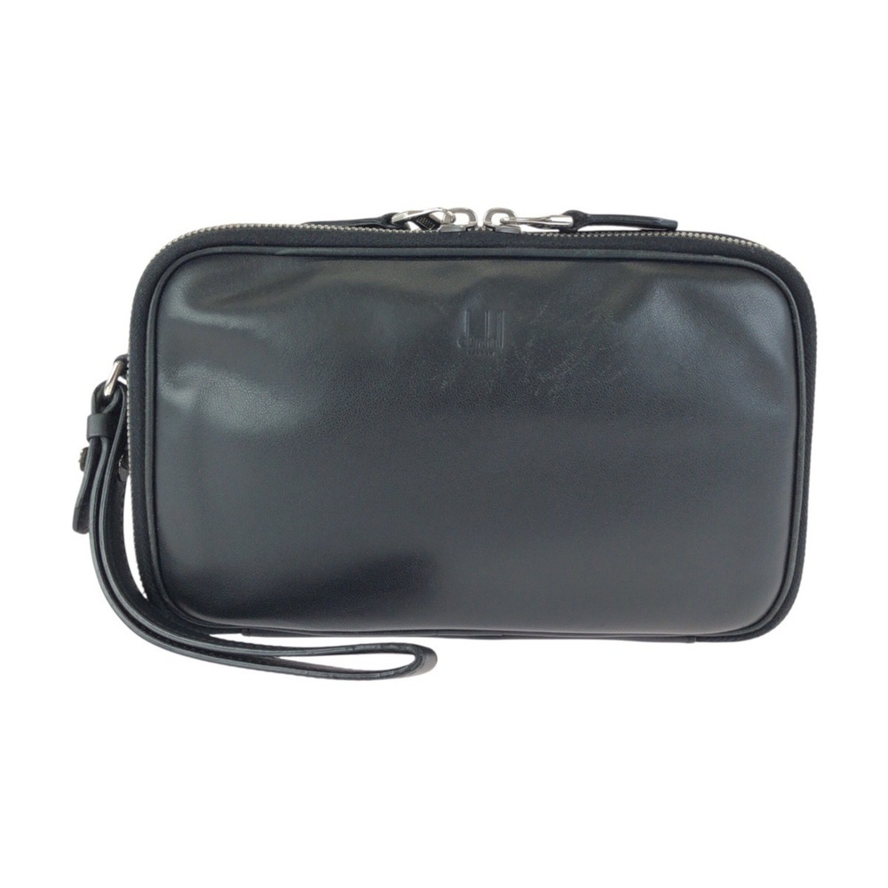 Dunhill Black Leather Clutch Bag with Silver Hardware - Men's